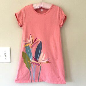 Tea Collection Bird of Paradise Rolled Cuffed Dress, Coral, Size 5